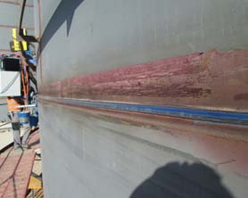 Bygging SAW girth welding machine in use for tank welding at VTTI Vasiliko Tank Terminal in Cyprus, 2G weld bead produced by Bygging AGW