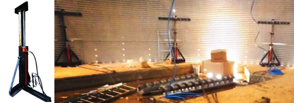 Hydraulic jacks for erecting grain storage silos and dryers