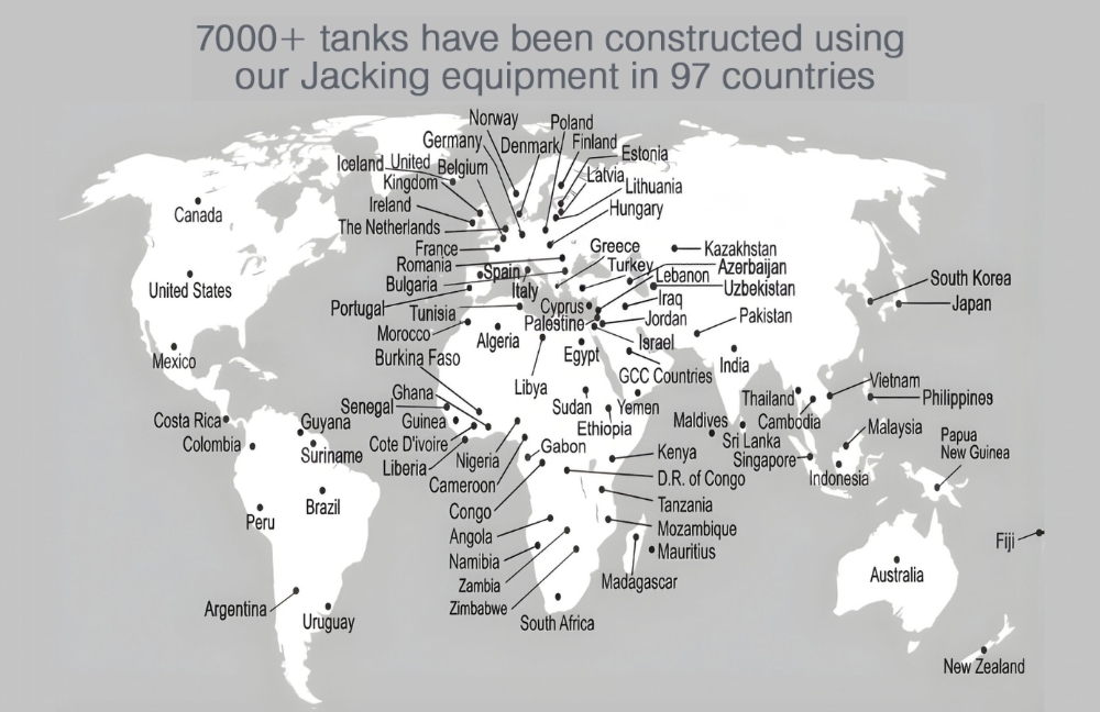 600 tanks have been constructed using our jacking equipment in a 91 countries