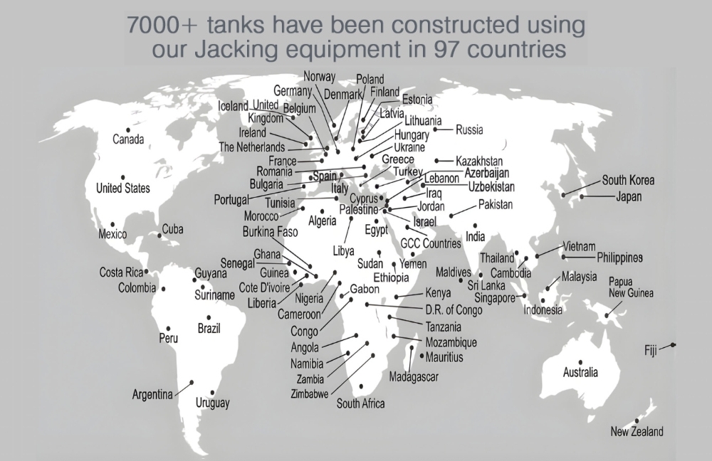 600 tanks have been constructed using our jacking equipment in a 91 countries